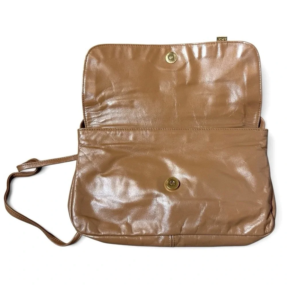 Vintage SAS Brown Leather Slouchy Flap Crossbody Shoulder Bag Purse USA Made Y2K